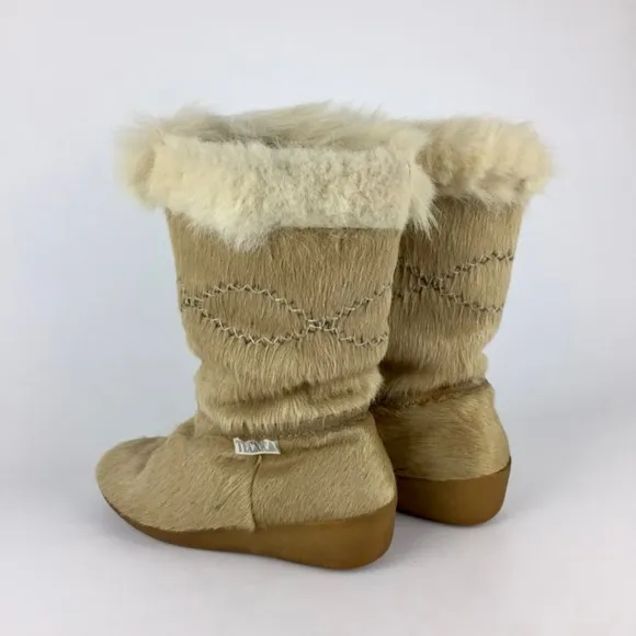 Tecnica Vintage Pony Hair Mid Calf Winter Snow Apres Ski Boots Tan 37 6.5