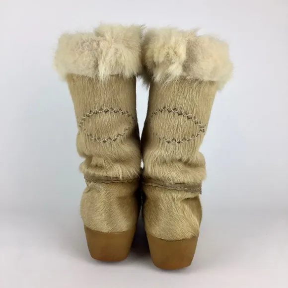Tecnica Vintage Pony Hair Mid Calf Winter Snow Apres Ski Boots Tan 37 6.5