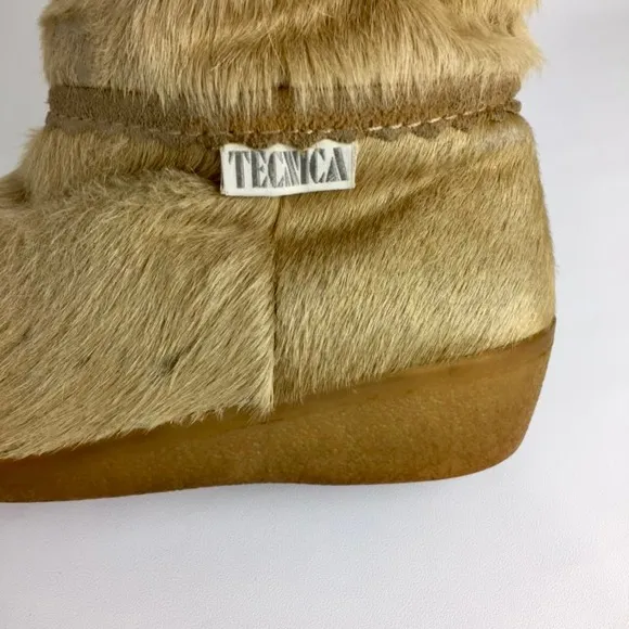 Tecnica Vintage Pony Hair Mid Calf Winter Snow Apres Ski Boots Tan 37 6.5