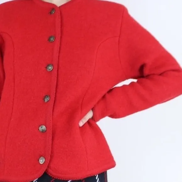 Textured Wool Cardigan Rare Vintage Button Sweater Jacket Red Petite Size Medium