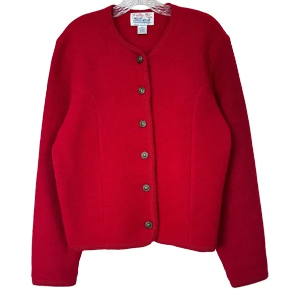 Textured Wool Cardigan Rare Vintage Button Sweater Jacket Red Petite Size Medium