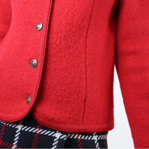 Textured Wool Cardigan Rare Vintage Button Sweater Jacket Red Petite Size Medium