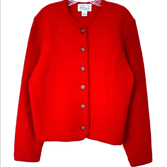 Textured Wool Cardigan Rare Vintage Button Sweater Jacket Red Petite Size Medium