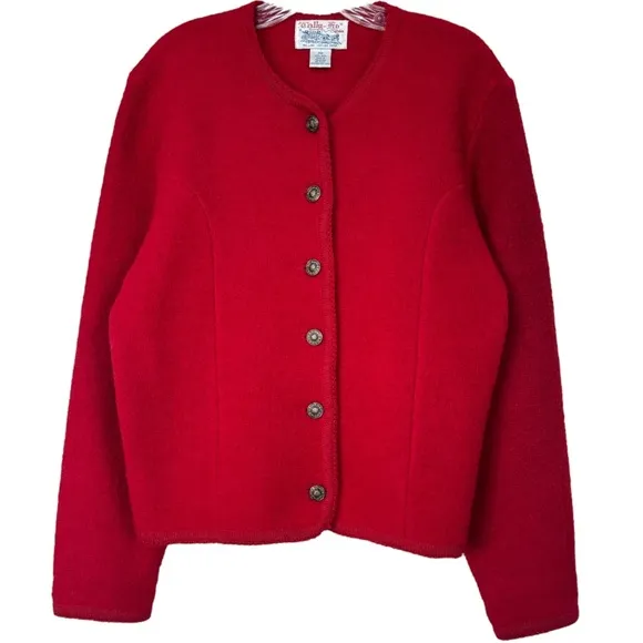 Textured Wool Cardigan Rare Vintage Button Sweater Jacket Red Petite Size Medium