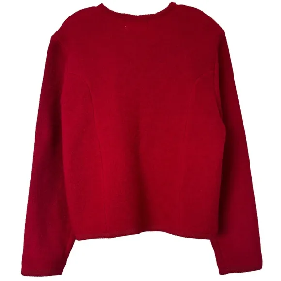 Textured Wool Cardigan Rare Vintage Button Sweater Jacket Red Petite Size Medium
