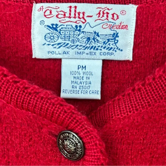 Textured Wool Cardigan Rare Vintage Button Sweater Jacket Red Petite Size Medium