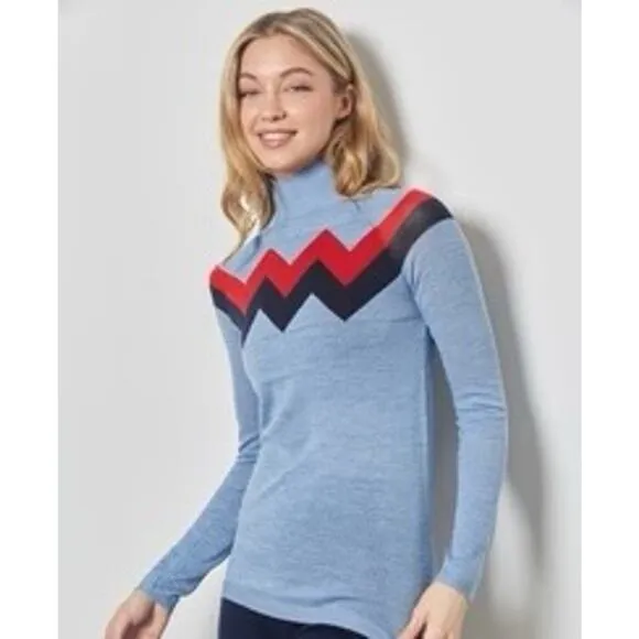 The Chevron Mock Neck Sweater with Red, Light Blue, &amp; Navy Size SMALL
