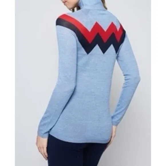 The L’ETOILE Chevron Mock Neck Sweater with Red, Light Blue, &amp; Navy Size XS