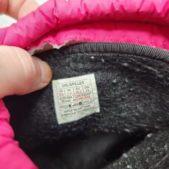 The North Face Alpenglow TT Winter Snow Boots Pink Grey Waterproof Youth Girls 3