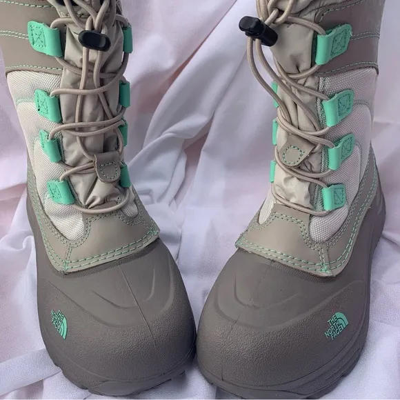 The North Face Waterproof/Insulated Boots (Size 4) Gray w/Seafoam Green Trim