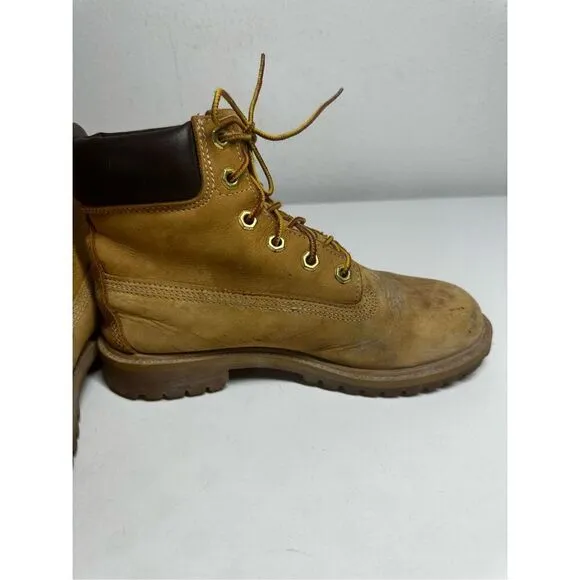 Timberland 6 Inch Boots 12909 Wheat Nubuck Premium Waterproof Men's Sz 5 M
