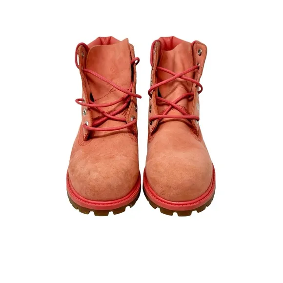 Timberland 6” Waterproof Leather Boots Junior Size 7 Pink Spiced Coral