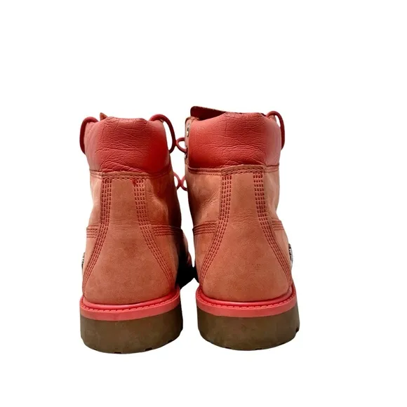 Timberland 6” Waterproof Leather Boots Junior Size 7 Pink Spiced Coral