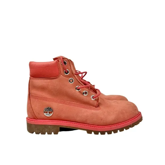 Timberland 6” Waterproof Leather Boots Junior Size 7 Pink Spiced Coral