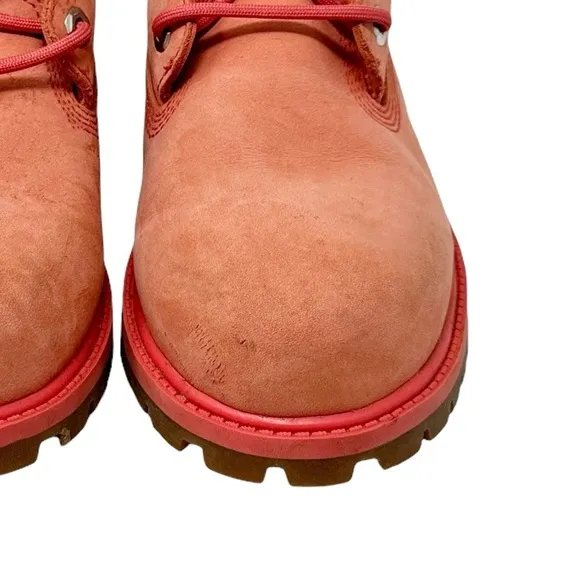 Timberland 6” Waterproof Leather Boots Junior Size 7 Pink Spiced Coral