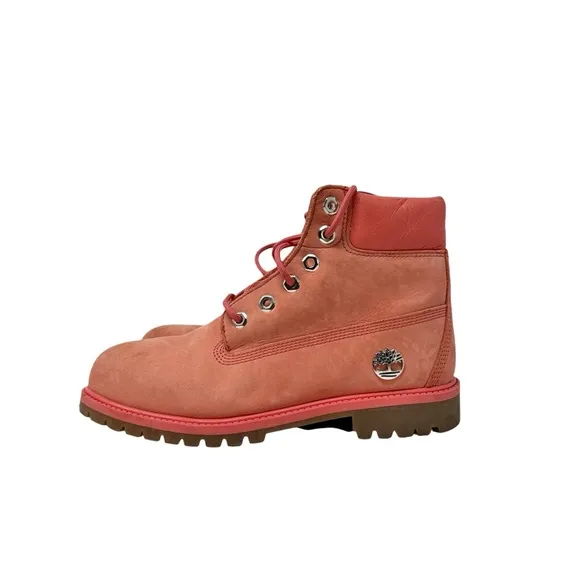 Timberland 6” Waterproof Leather Boots Junior Size 7 Pink Spiced Coral