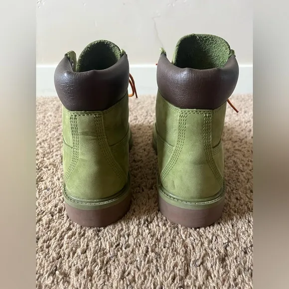 Timberland Boys 6 Inch Premium Waterproof Nubuck Boots Olive Green Size 6.5