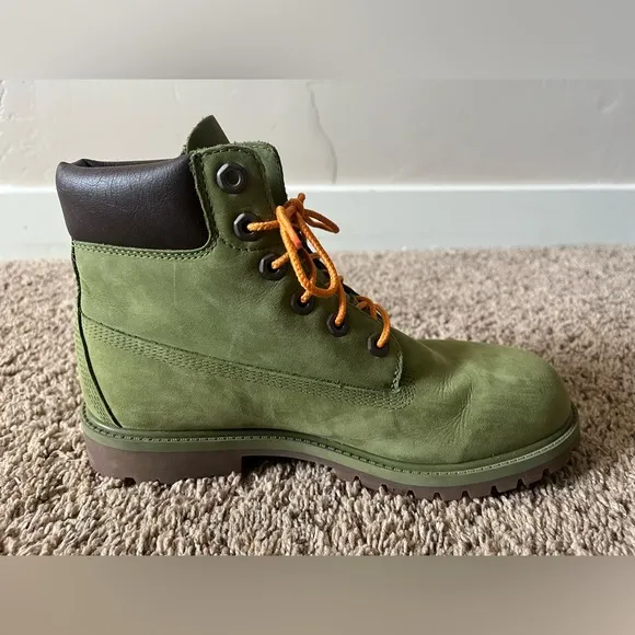 Timberland Boys 6 Inch Premium Waterproof Nubuck Boots Olive Green Size 6.5