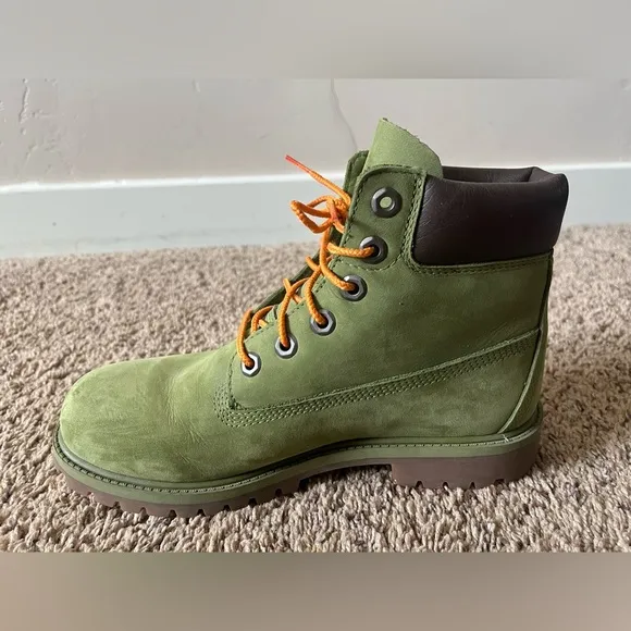 Timberland Boys 6 Inch Premium Waterproof Nubuck Boots Olive Green Size 6.5