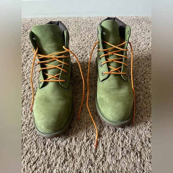 Timberland Boys 6 Inch Premium Waterproof Nubuck Boots Olive Green Size 6.5