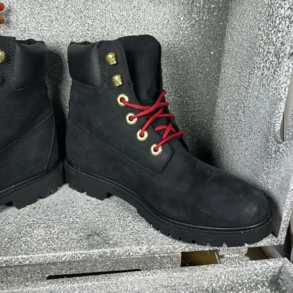 Timberland Black Leather Waterproof Buffalo Check Boots Size 6.5