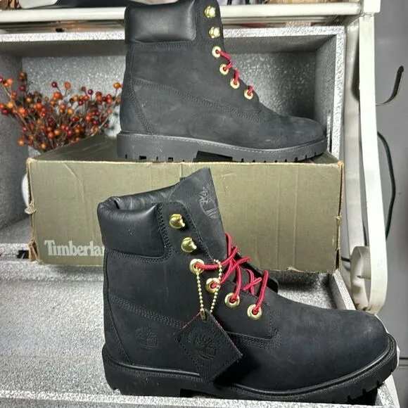 Timberland Black Leather Waterproof Buffalo Check Boots Size 6.5