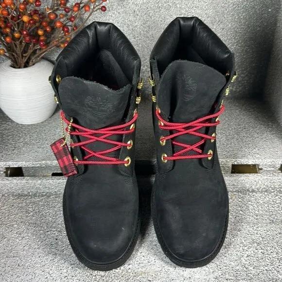 Timberland Black Leather Waterproof Buffalo Check Boots Size 6.5