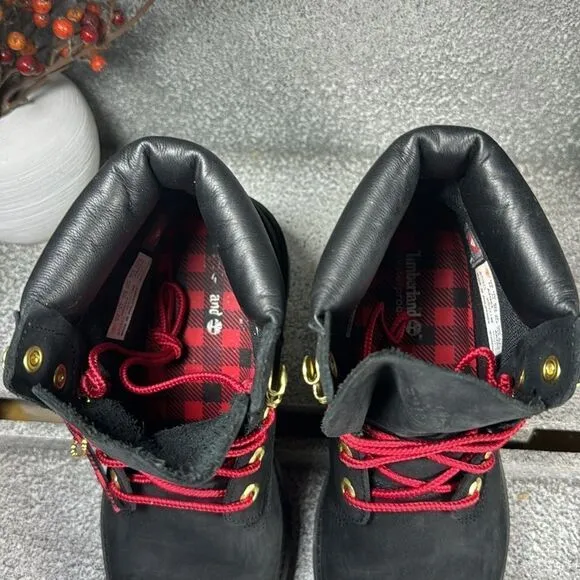 Timberland Black Leather Waterproof Buffalo Check Boots Size 6.5