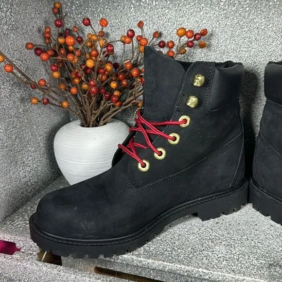 Timberland Black Leather Waterproof Buffalo Check Boots Size 6.5
