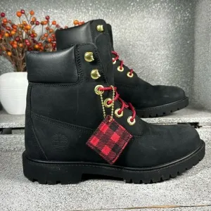 Timberland Black Leather Waterproof Buffalo Check Boots Size 6.5