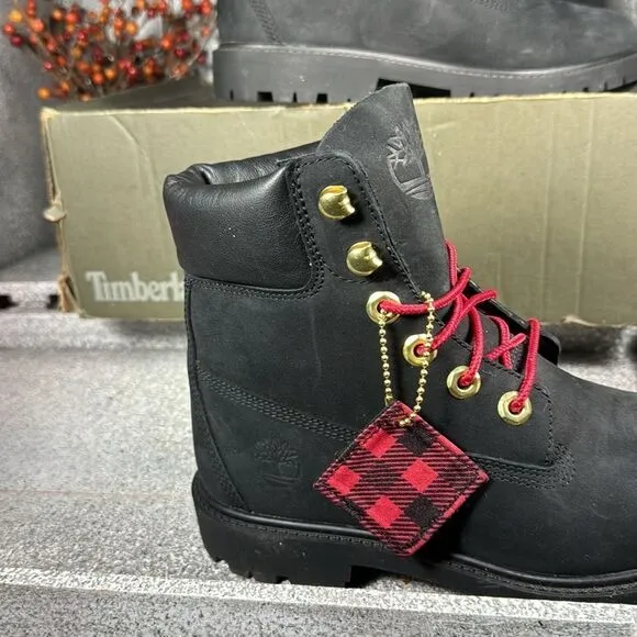 Timberland Black Leather Waterproof Buffalo Check Boots Size 6.5