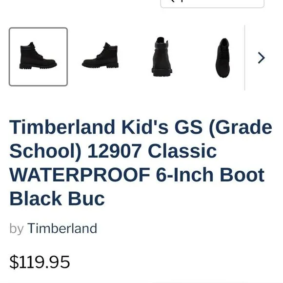 TIMBERLAND CLASSIC WATERPROOF 6-INCH BLACK BOOTS, SIZE 5
