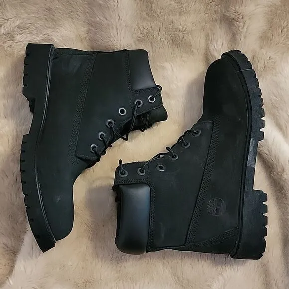 TIMBERLAND CLASSIC WATERPROOF 6-INCH BLACK BOOTS, SIZE 5