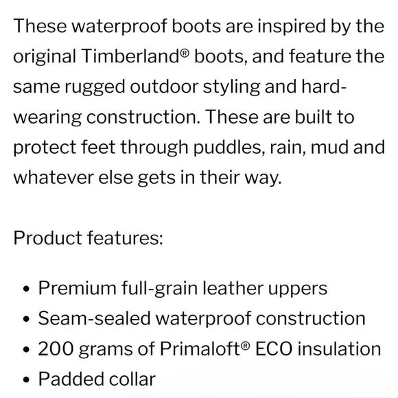 TIMBERLAND CLASSIC WATERPROOF 6-INCH BLACK BOOTS, SIZE 5