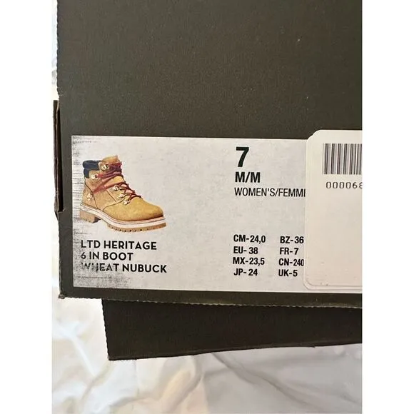Timberland Womens LTD Heritage Vibram Lux Waterproof Wheat 6&quot; Boots Tan Size 7
