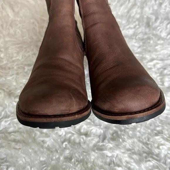 Trask Madison Waterproof Leather Moto Boots/Booties Sz 9.5 Brown Side Zip Heeled