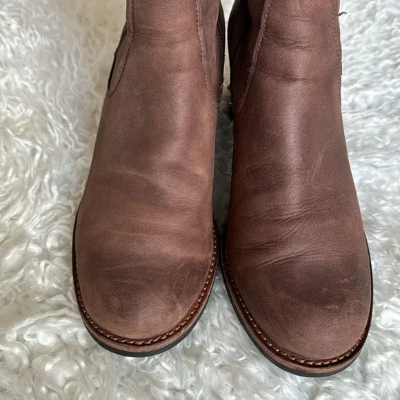 Trask Madison Waterproof Leather Moto Boots/Booties Sz 9.5 Brown Side Zip Heeled