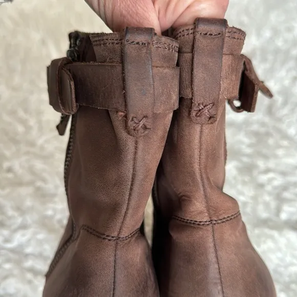Trask Madison Waterproof Leather Moto Boots/Booties Sz 9.5 Brown Side Zip Heeled