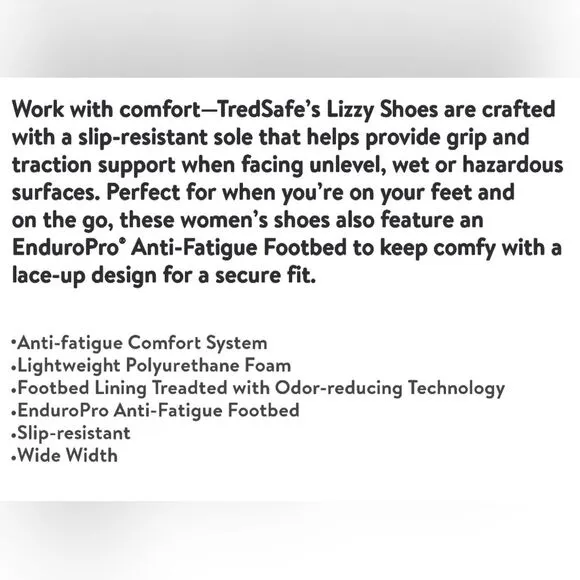Tredsafe Women's Lizzy Wide Width Slip Resistant Shoes Size 7.5Wide