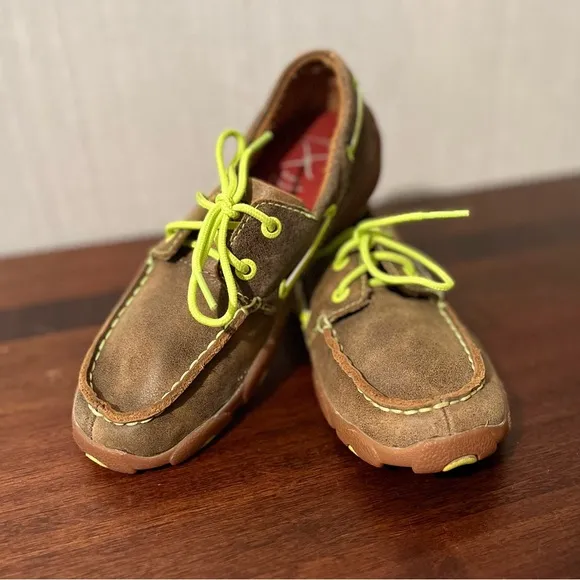 Twisted X Youth Driving Mocs Bomber/Neon Yellow Unisex Shoes