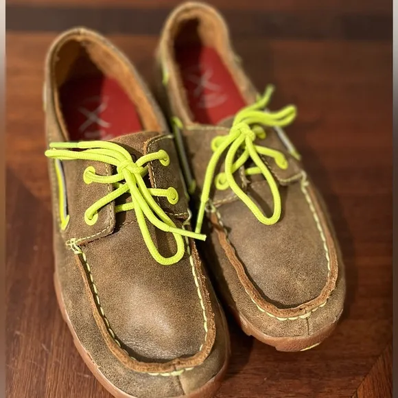 Twisted X Youth Driving Mocs Bomber/Neon Yellow Unisex Shoes
