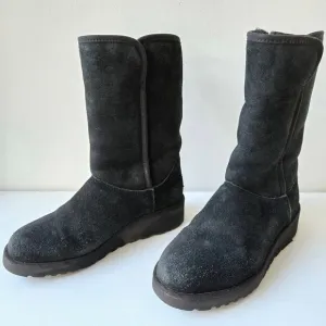 UGG Amie Women's Classic Slim Black Sheepskin Wedge Boots Casual Size US 5 EU 36
