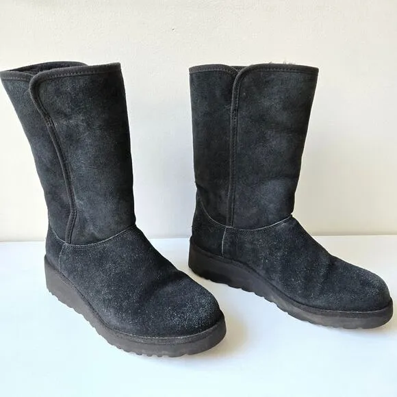 UGG Amie Women's Classic Slim Black Sheepskin Wedge Boots Casual Size US 5 EU 36