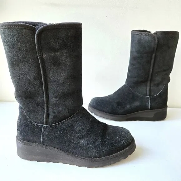 UGG Amie Women's Classic Slim Black Sheepskin Wedge Boots Casual Size US 5 EU 36