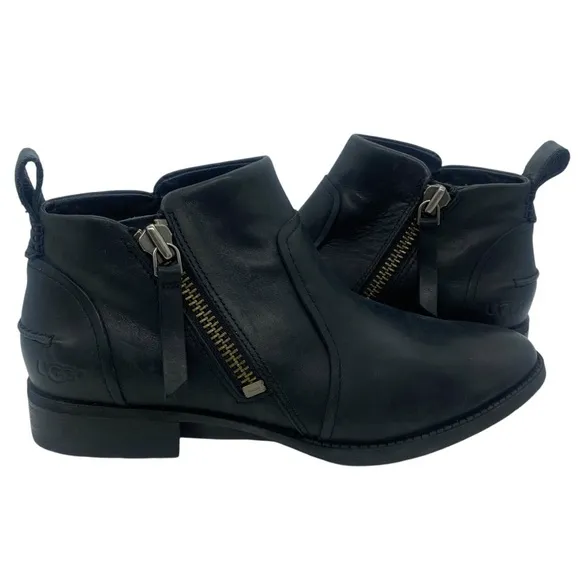 Ugg Aureo Black Waterproof Leather Ankle Boots