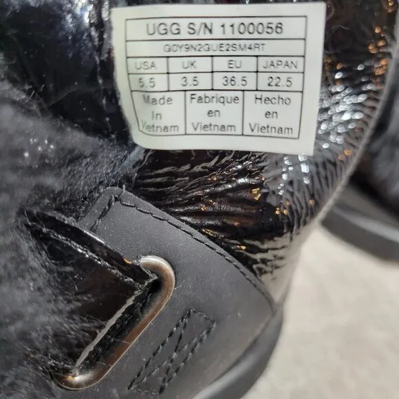 UGG Australia Isley Women's Size 5.5 US Black Patent Waterproof Pompom Boots