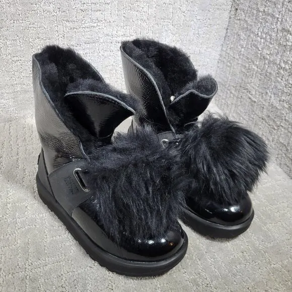 UGG Australia Isley Women's Size 5.5 US Black Patent Waterproof Pompom Boots