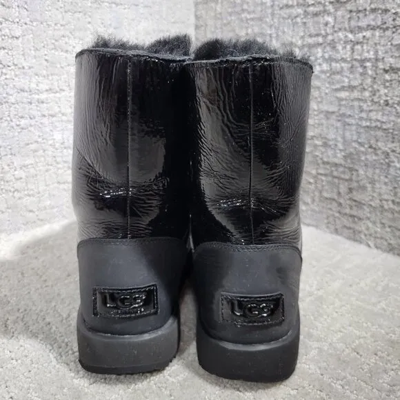 UGG Australia Isley Women's Size 5.5 US Black Patent Waterproof Pompom Boots