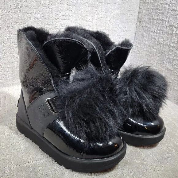UGG Australia Isley Women's Size 5.5 US Black Patent Waterproof Pompom Boots