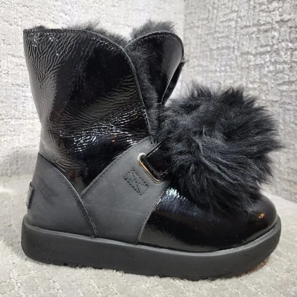 UGG Australia Isley Women's Size 5.5 US Black Patent Waterproof Pompom Boots